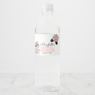 Tea Teacup Flower Bridal Shower Water Bottle Label