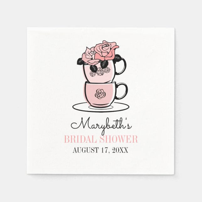 Tea Teacup Flowers Bridal Shower Paper Napkin (Front)