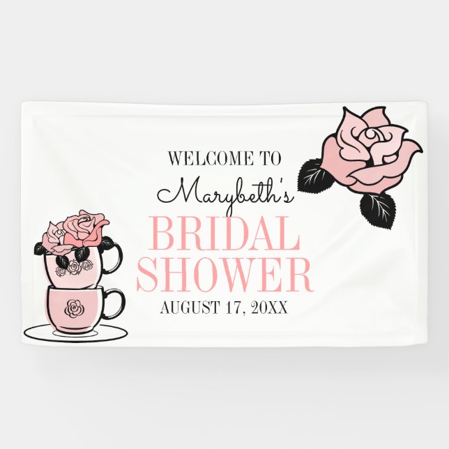 Tea Teacup Flowers Bridal Shower Welcome Banner (Horizontal)
