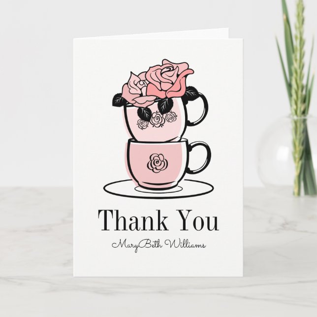 Tea Teacup Flowers Thank You Card (Front)