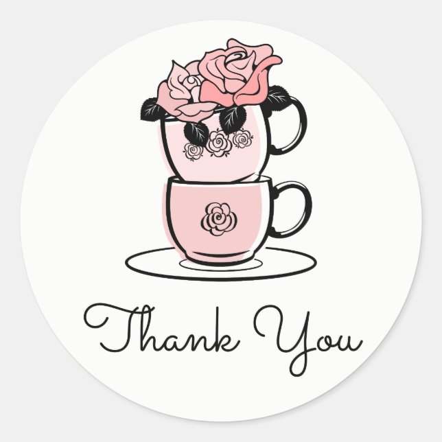 Tea Teacup Thank You Bridal Shower Favour Sticker (Front)