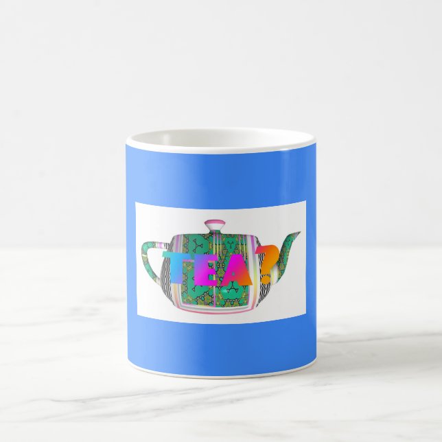TEA? TEAPOT ON BLUE COFFEE MUG (Center)