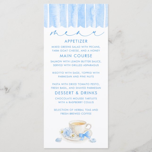 Tea Themed Boy Baby Shower Menu Cards (Front)