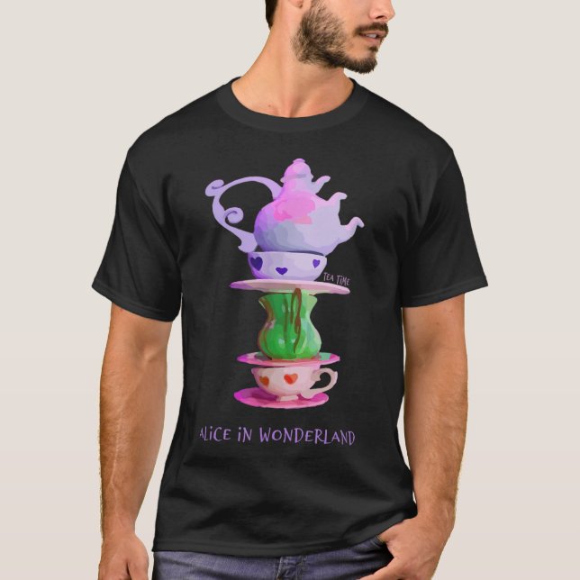 Tea Time - Alice In Wonderland - Tea Cup Stack - T-Shirt (Front)