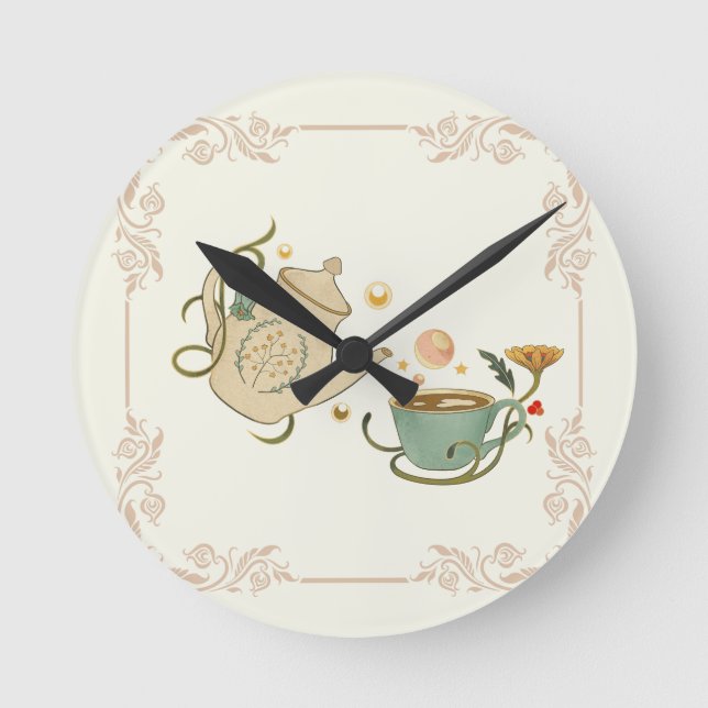 Tea Time Art, Graphic Design Round Clock (Front)