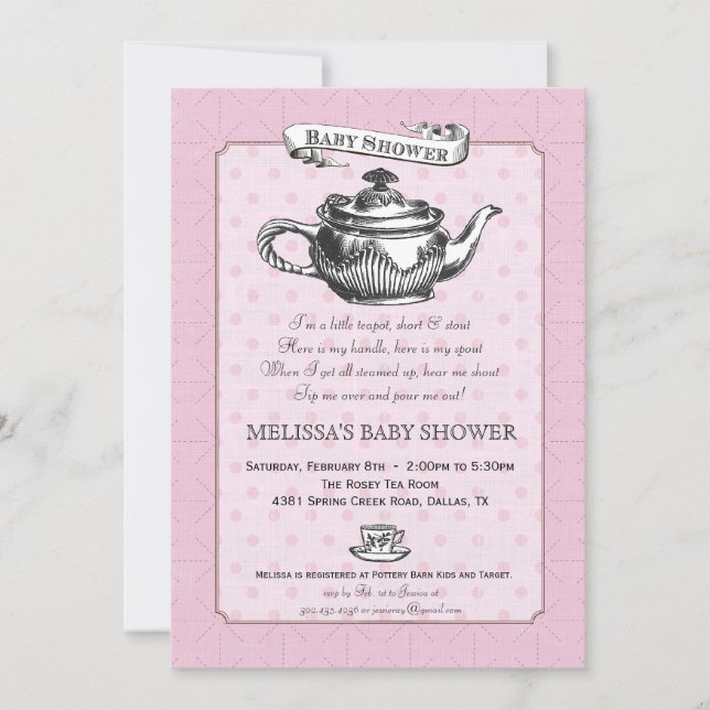 Tea Time Baby Shower Invitation - Pink (Front)