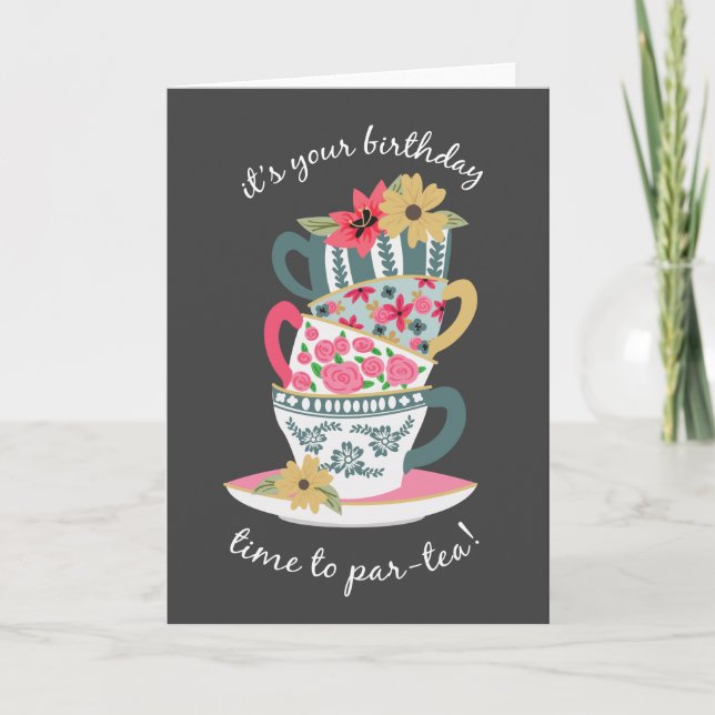 Tea Time Birthday Greeting Card (Front)