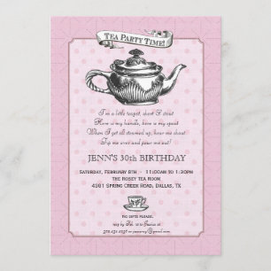 Tea Time Birthday Party Invitation - Pink