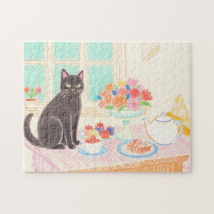Tea-Time Black Cat Puzzle – Cozy Winter Gift Idea