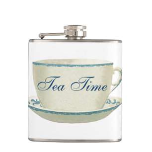 Tea Time Blue Tea Cup Hip Flask