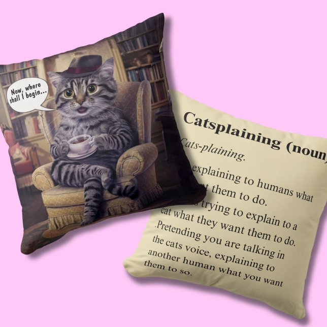 Tea Time cat coffee meeting cats Throw Pillow (Creator Uploaded)