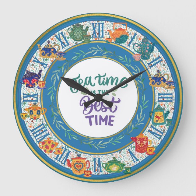 Tea Time Clock Tea Rooms Tea Shop Teacups Teapots (Front)