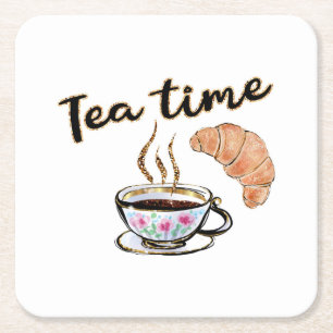 Tea time Coaster, tea party accessories, tea party Square Paper Coaster