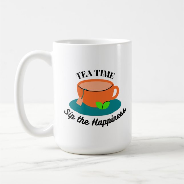 tea time cute orange cup and green leaves (Left)