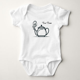 Tea Time Elegance tea steam pot white Baby Bodysuit