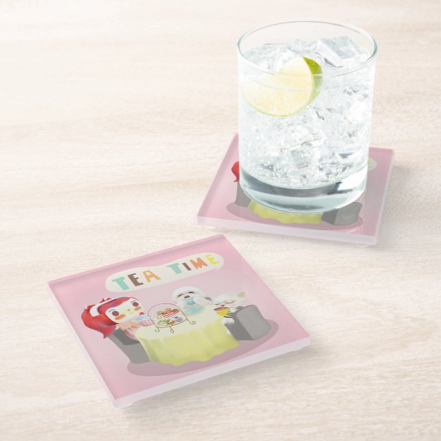 Tea Time Glass Coaster (Angled)