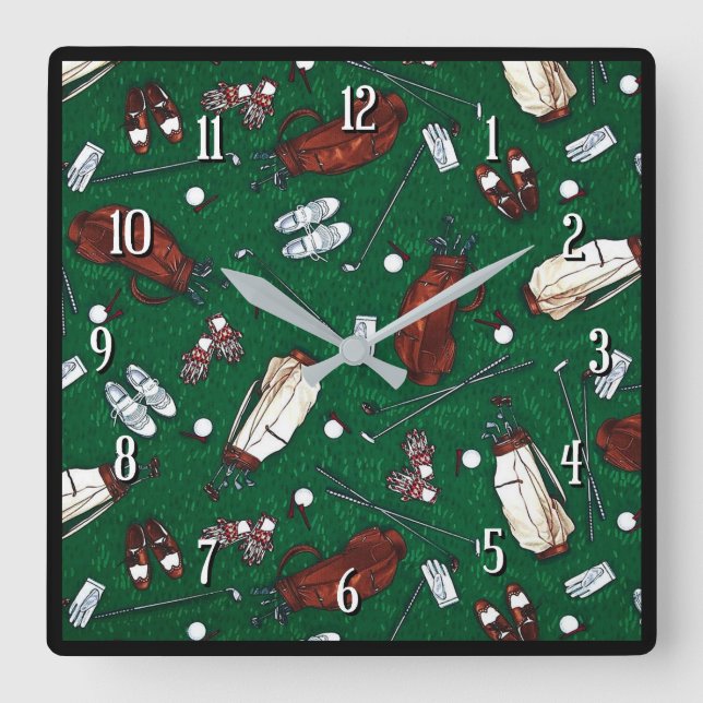tea time golf square wall clock (Front)