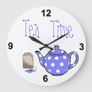 Tea Time Iris Blue & White Kitchen Large Clock