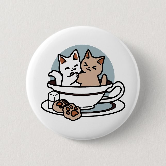 Tea Time Meow Time - Cute Cat and Tea Design 2 Inch Round Button (Front)