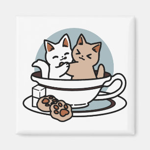 Tea Time Meow Time - Cute Cat and Tea Design Magnet