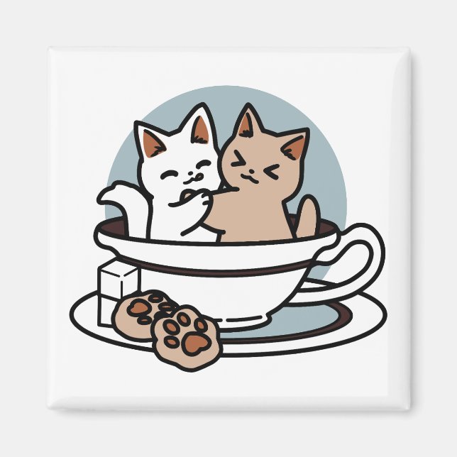 Tea Time Meow Time - Cute Cat and Tea Design Magnet (Front)