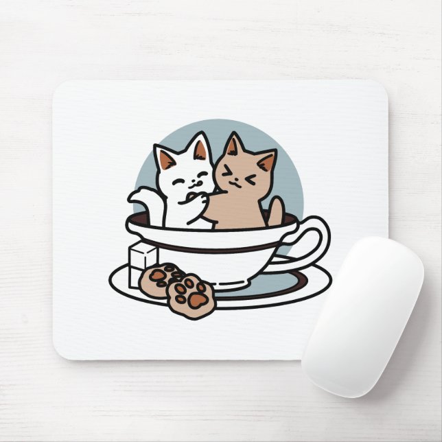 Tea Time Meow Time - Cute Cat and Tea Design Mouse Pad (With Mouse)