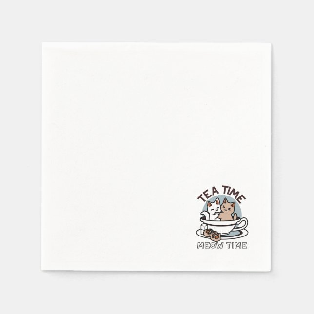Tea Time Meow Time - Cute Cat and Tea Design Napkin (Front)