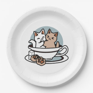 Tea Time Meow Time - Cute Cat and Tea Design Paper Plate