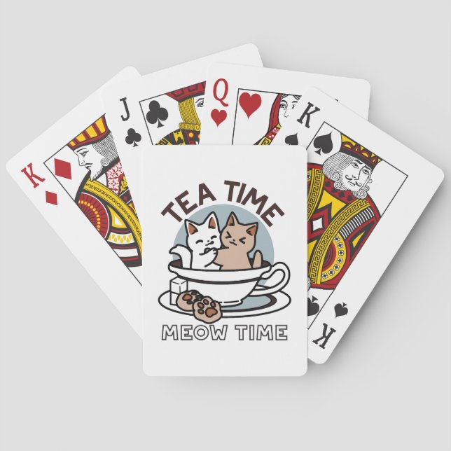 Tea Time Meow Time - Cute Cat and Tea Design Playing Cards (Back)