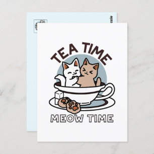 Tea Time Meow Time - Cute Cat and Tea Design Postcard