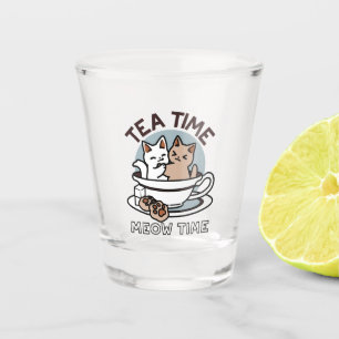 Tea Time Meow Time - Cute Cat and Tea Design Shot Glass