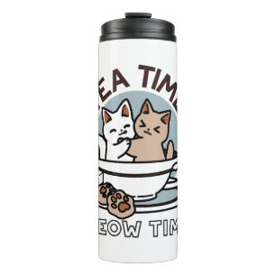Tea Time Meow Time - Cute Cat and Tea Design Thermal Tumbler