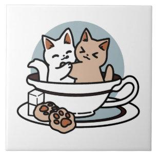 Tea Time Meow Time - Cute Cat and Tea Design Tile