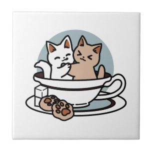 Tea Time Meow Time - Cute Cat and Tea Design Tile