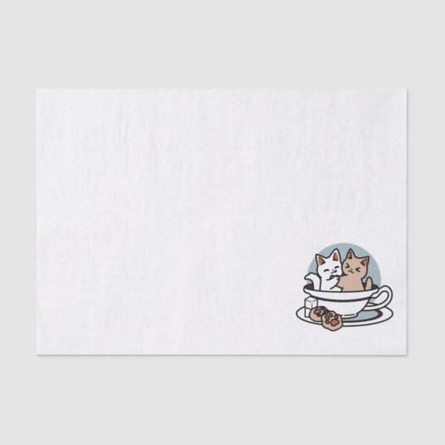 Tea Time Meow Time - Cute Cat and Tea Design Tissue Paper (Front)