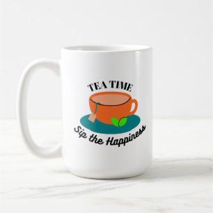 tea time mignon tasse orange et feuilles verts