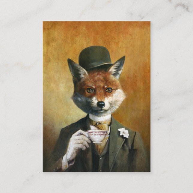 Tea Time Mr Fox ACEO Business Card (Front)