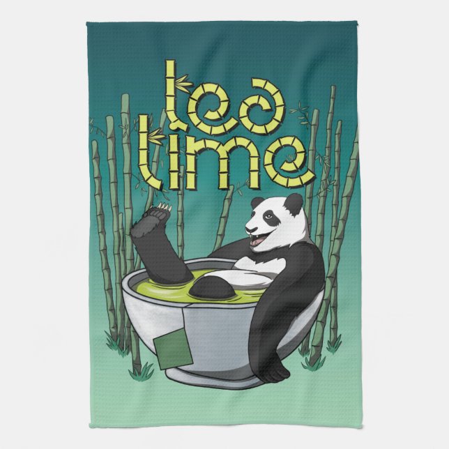 Tea Time Panda Kitchen Towel (Vertical)
