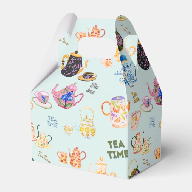 tea time pattern - tea cups and tea pot in favor box (Front Side)