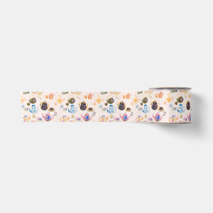 tea time pattern - tea cups and tea pot in satin ribbon