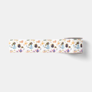 tea time pattern - tea cups and tea pot in satin ribbon