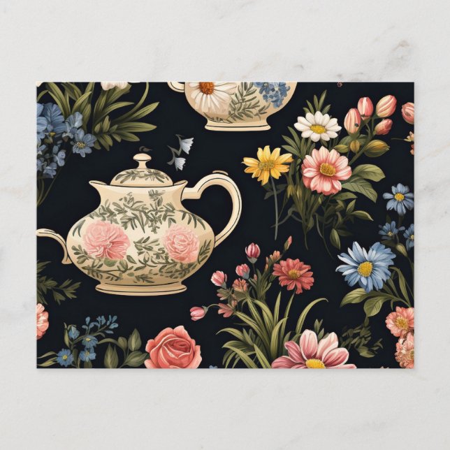 Tea Time, quaint vintage pattern Postcard (Front)