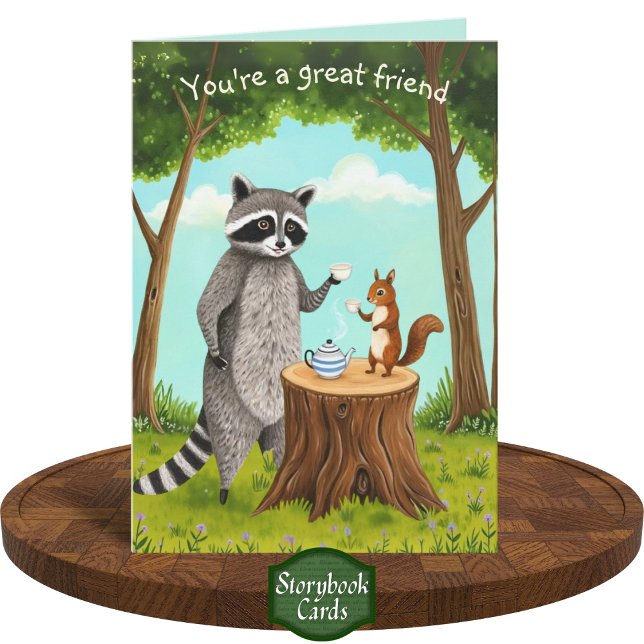 Tea Time Raccoon and Squirrel Forest Friendship Card (Creator Uploaded)