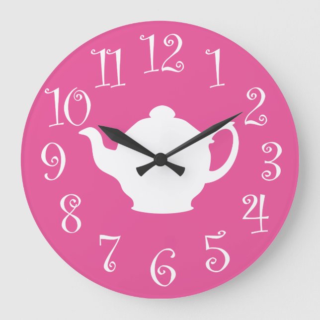 Tea Time Retro Clock Pink and White (Front)