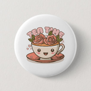 Tea Time Rose Tea Kawaii 2 Inch Round Button