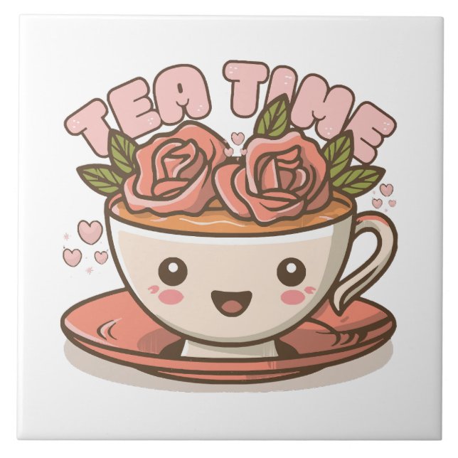 Tea Time Rose Tea Kawaii Tile (Front)