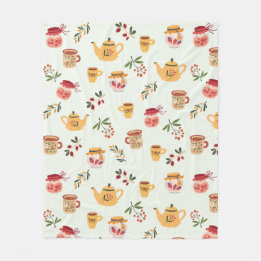 Tea Time Seamless Pattern Baby Fleece Blanket