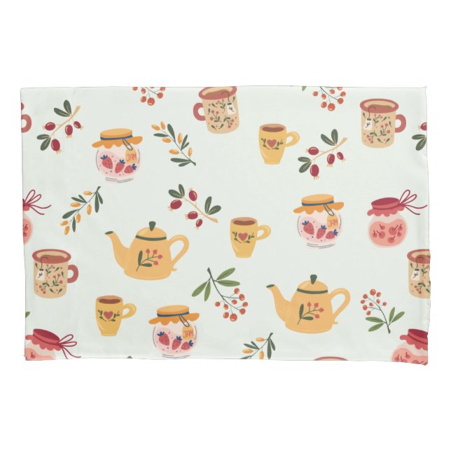 Tea Time Seamless Pattern Pillowcase (Front)