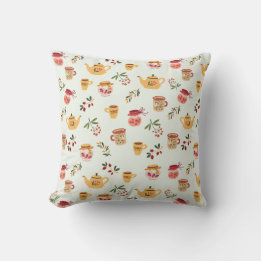 Tea Time Seamless Pattern Throw Pillow