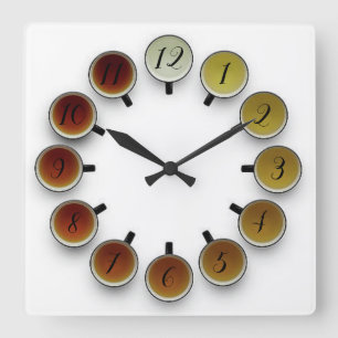 Tea time square wall clock